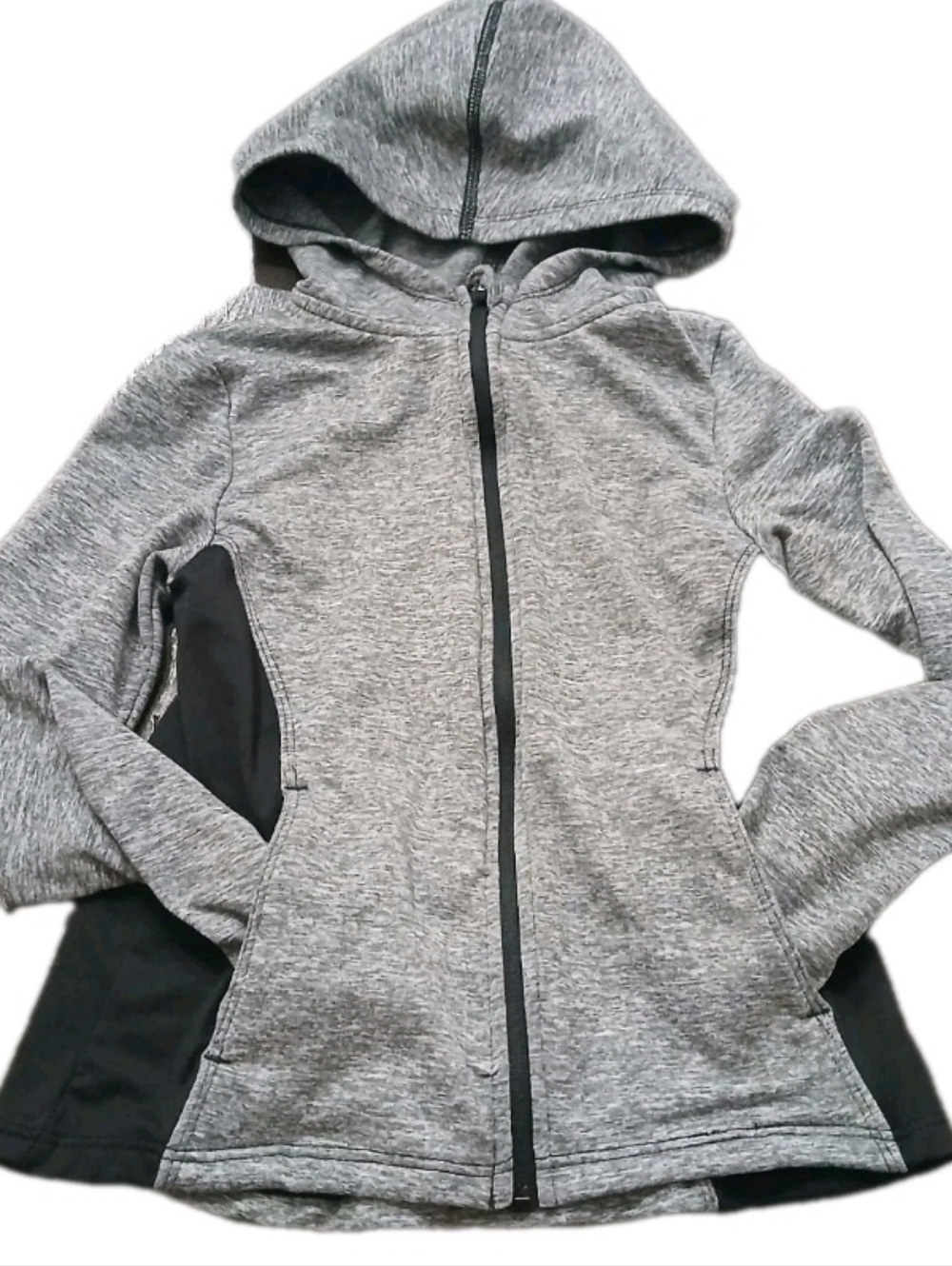 AVIA Girls Gray & Black Zip Up Hoodie Jacket Size:4-5 Kids Thumb Holes Sports